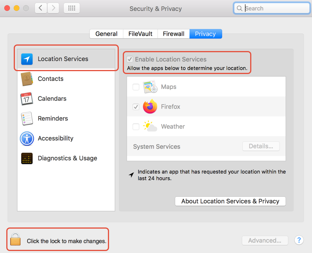 turn on location services on my mac for google chrome